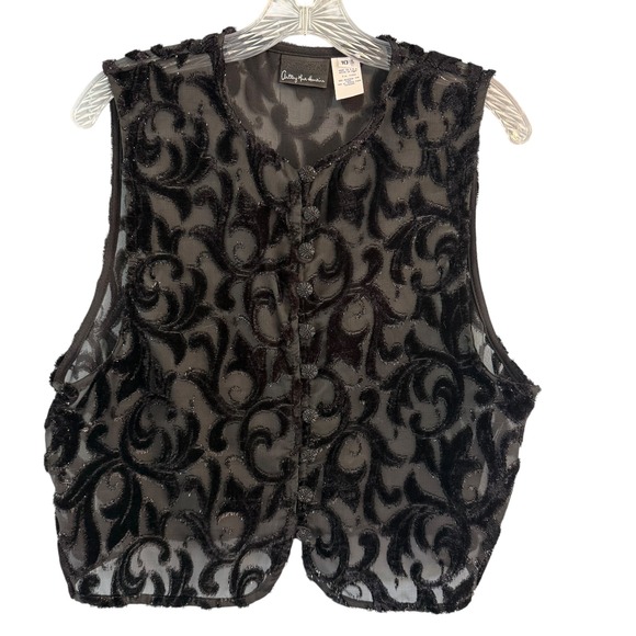 Vtg Anthony Mark Hankins Vest Black Velvet Sheer Size 10 Vamp Whimsigoth - Picture 1 of 12